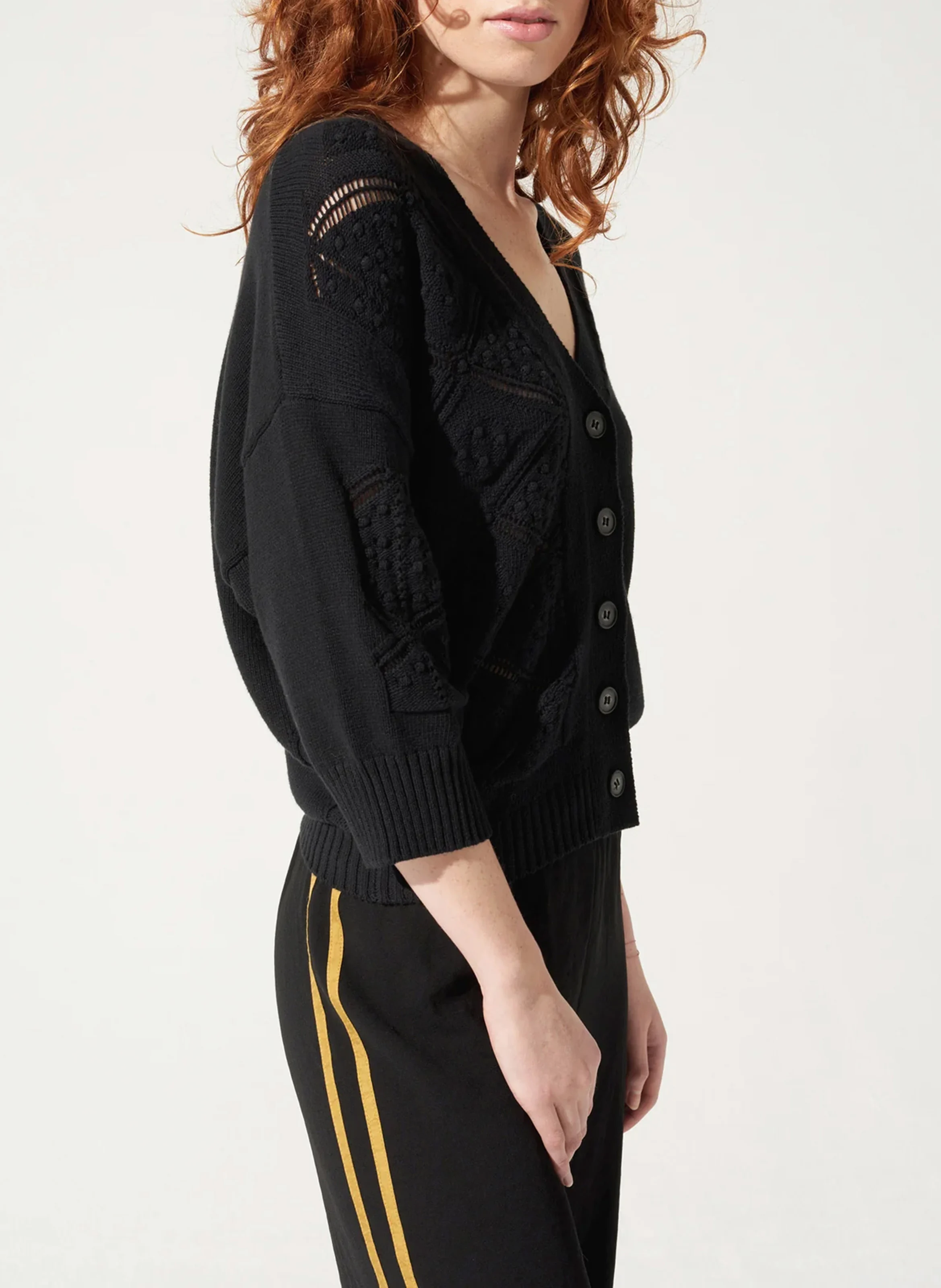Cardigan ample crochet en coton mélangé | Noir