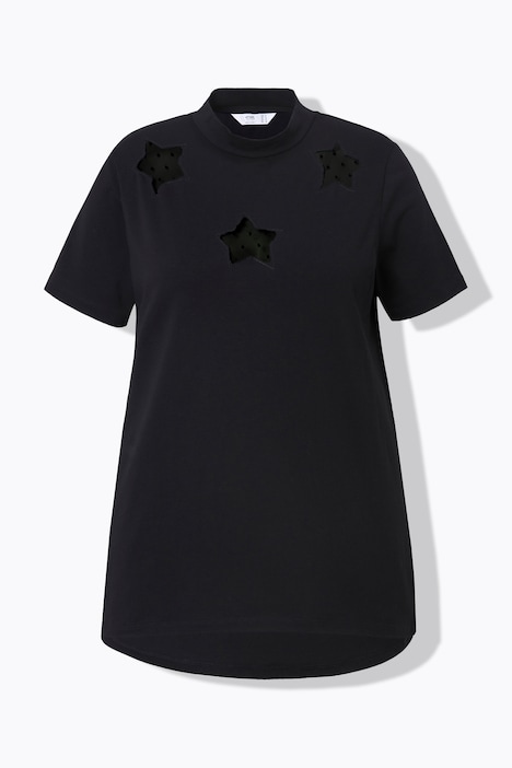 T-Shirt, CutOut Mesh-Sterne, Stehkragen