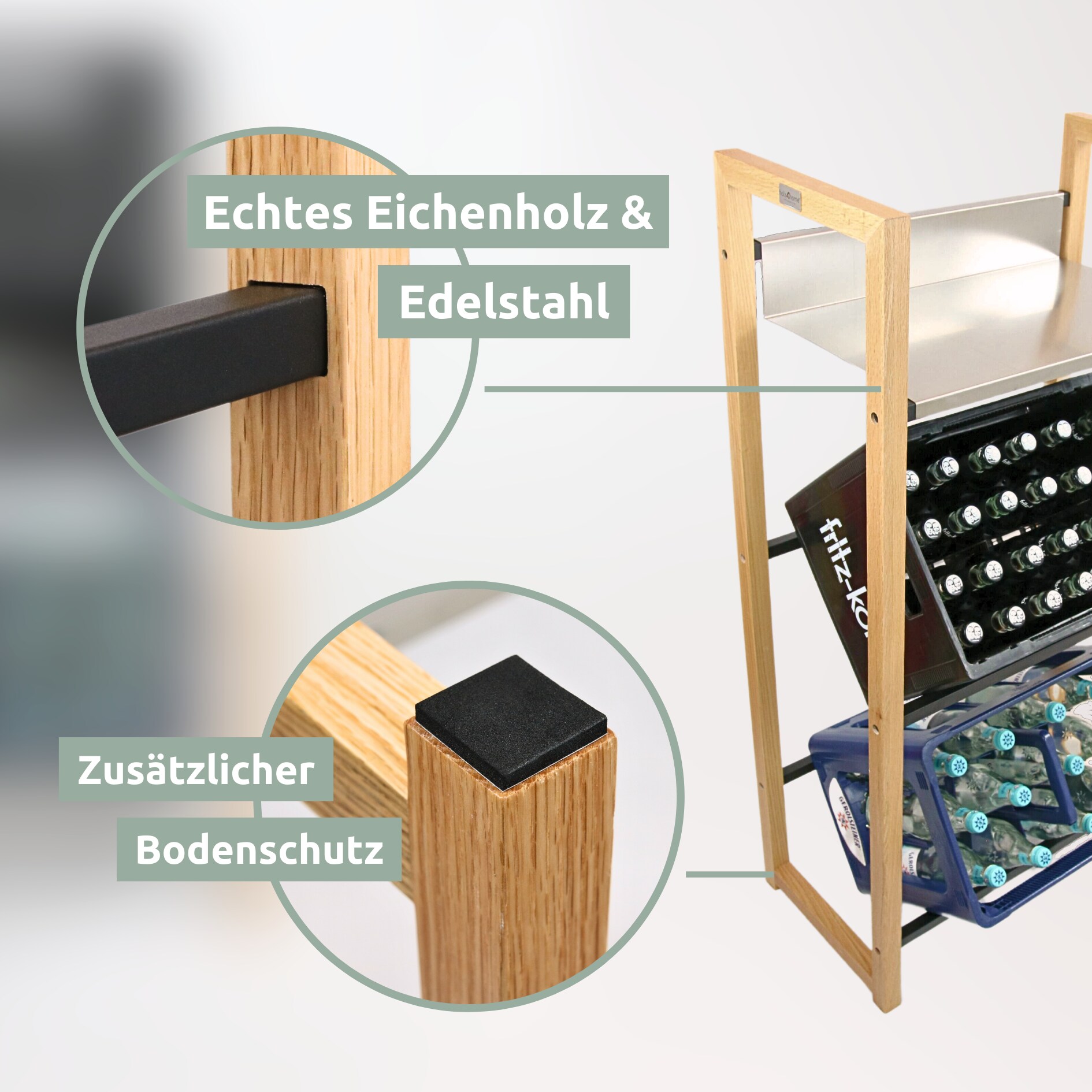 holz4home® Getränkekistenregal aus Holz inkl. Ablage I Silber | 2 Kisten