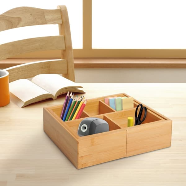 Oppbevaringsboks, Skufforganisator, Uttrekkbar Organiser, Bambus, Natur, 24,6 X 17,6 X 7 Cm