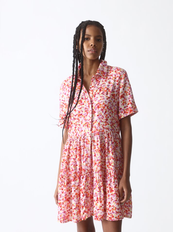 Vestido camisa evasê - Rosa