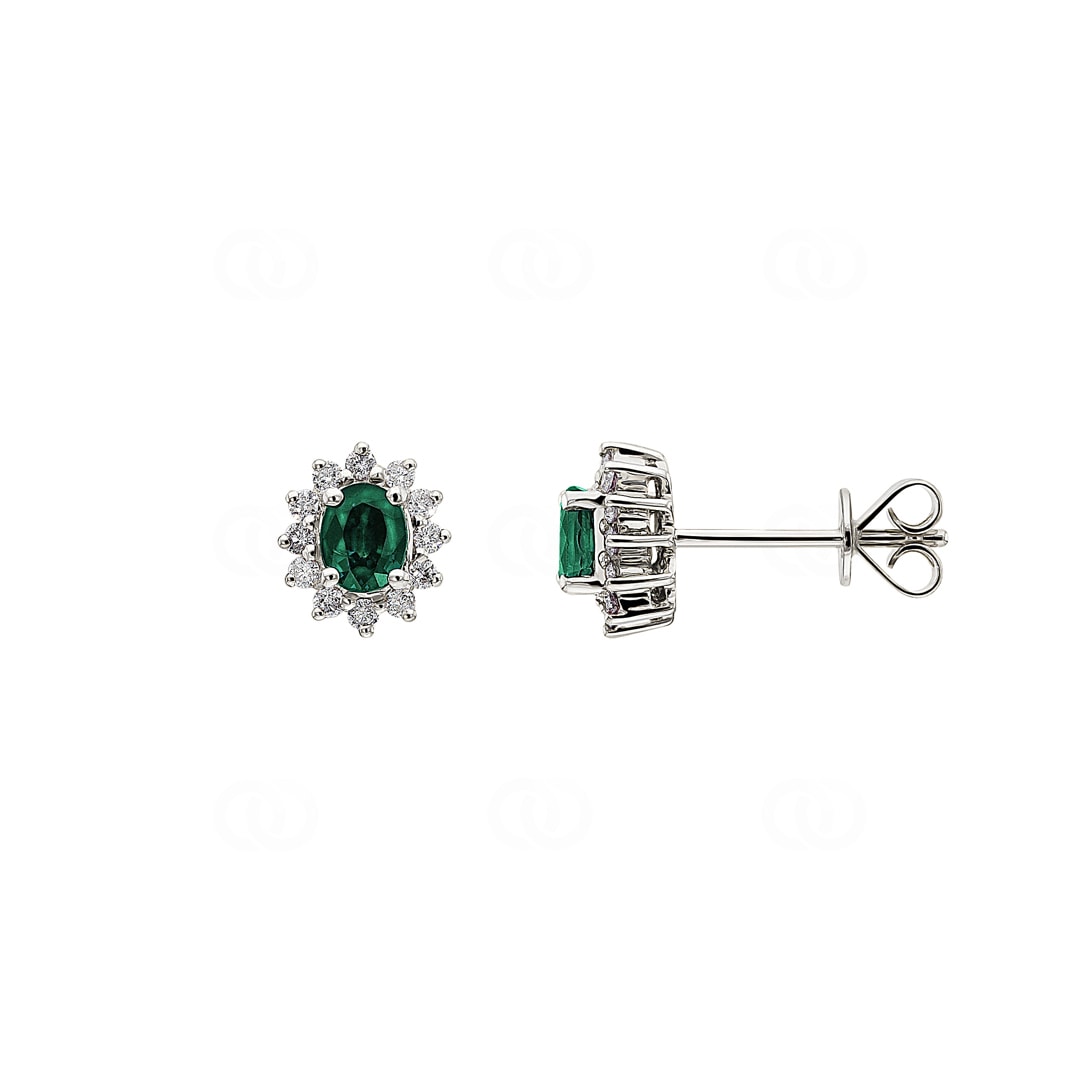 Ohrstecker 750/18 K Weissgold mit Smaragd oval & Diamanten 0.19 ct H/si
