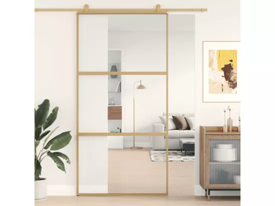 Porte coulissante doré 102,5x205cm verre ESG clair et aluminium