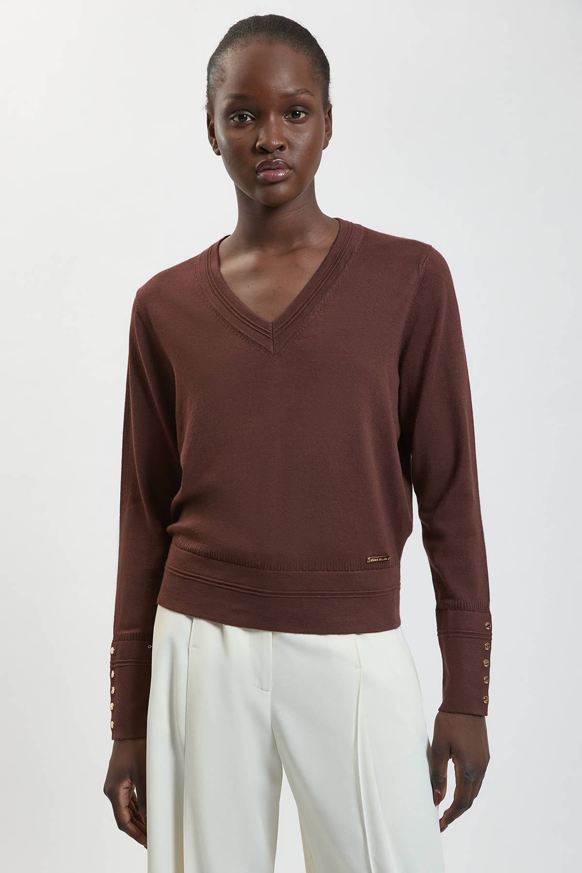 KarenMillen Synthétiquell En Maille À Col V Avec Détail De Points Tricotés Et Manches Longues En Mélange De Viscose Forever