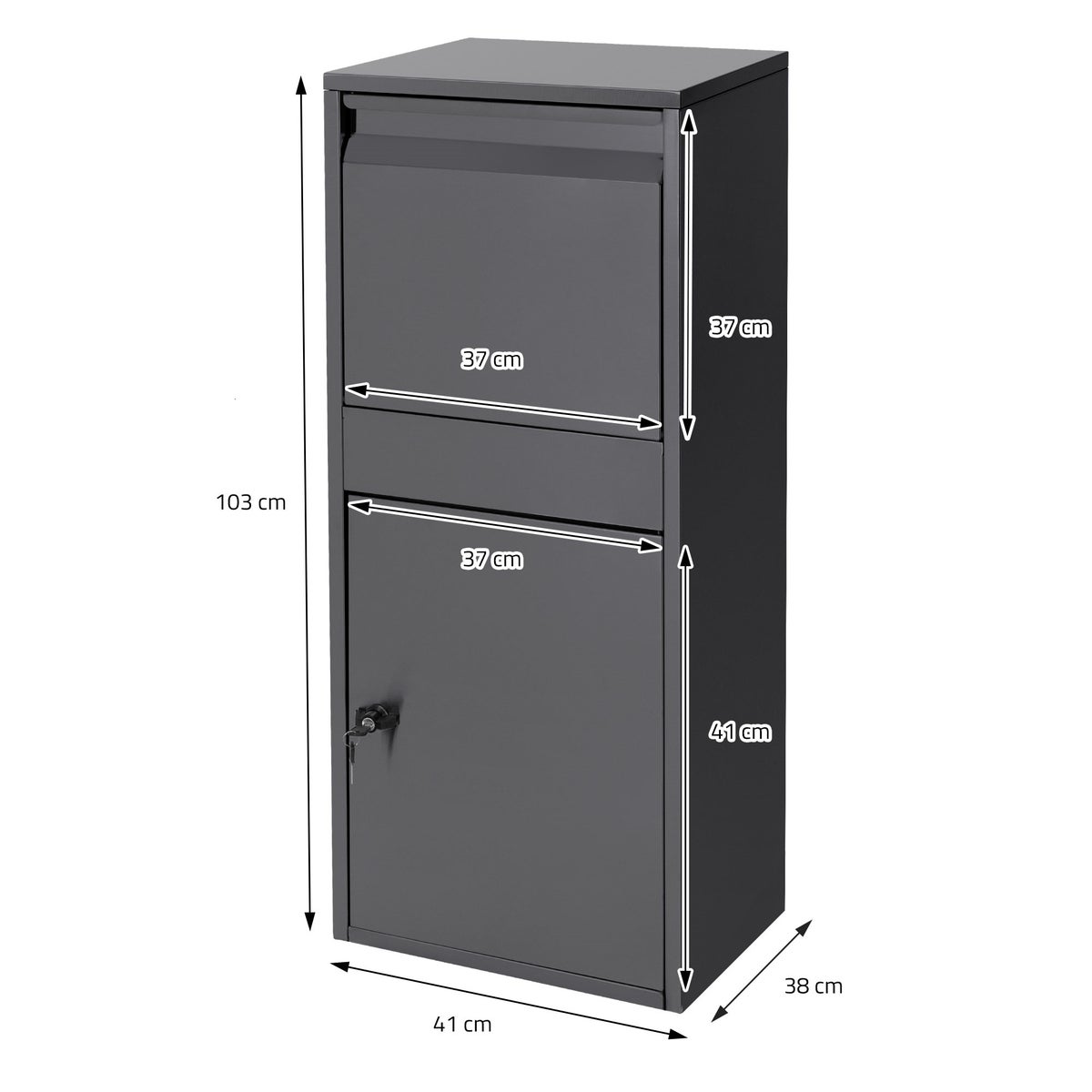 ML-Design pakketbrievenbus van gegalvaniseerd staal in antraciet, 41x103x38 cm, vrijstaand, afsluitbaar, 2 sleutels, vrijstaande brievenbus pakketbus brievenbus pakketbus voor pakketten, goederenzendingen & brieven