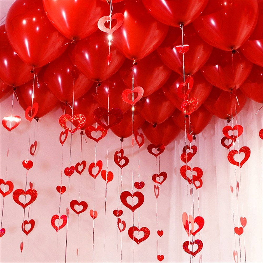 (100er Set) 100cm Ballon Anhänger Herz Girlande Vorhang Party Dekoration - Silber