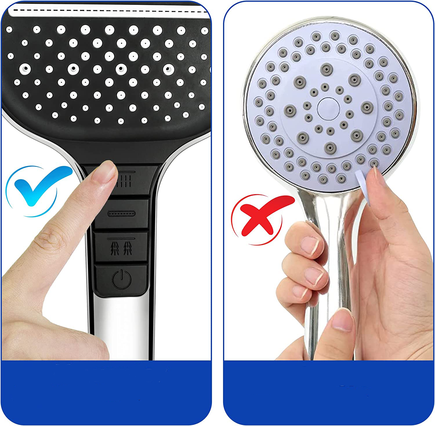 Universal Duschkopf Hand Brause Massage Hochdruck Düse mit 3 Strahlarten - Silber / Schwarz