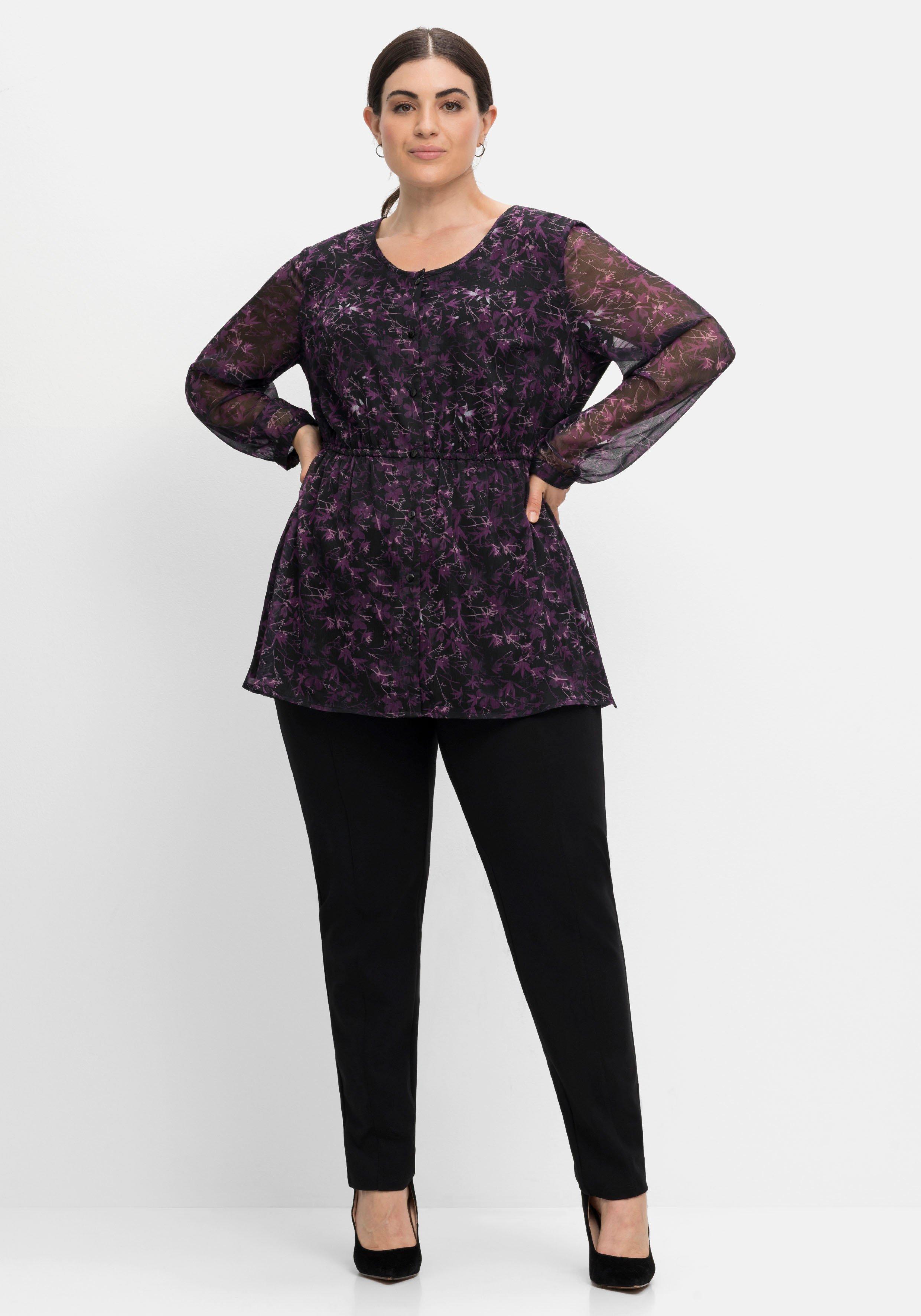 Longbluse mit Blumendruck, aus Crêpe mit Innentop