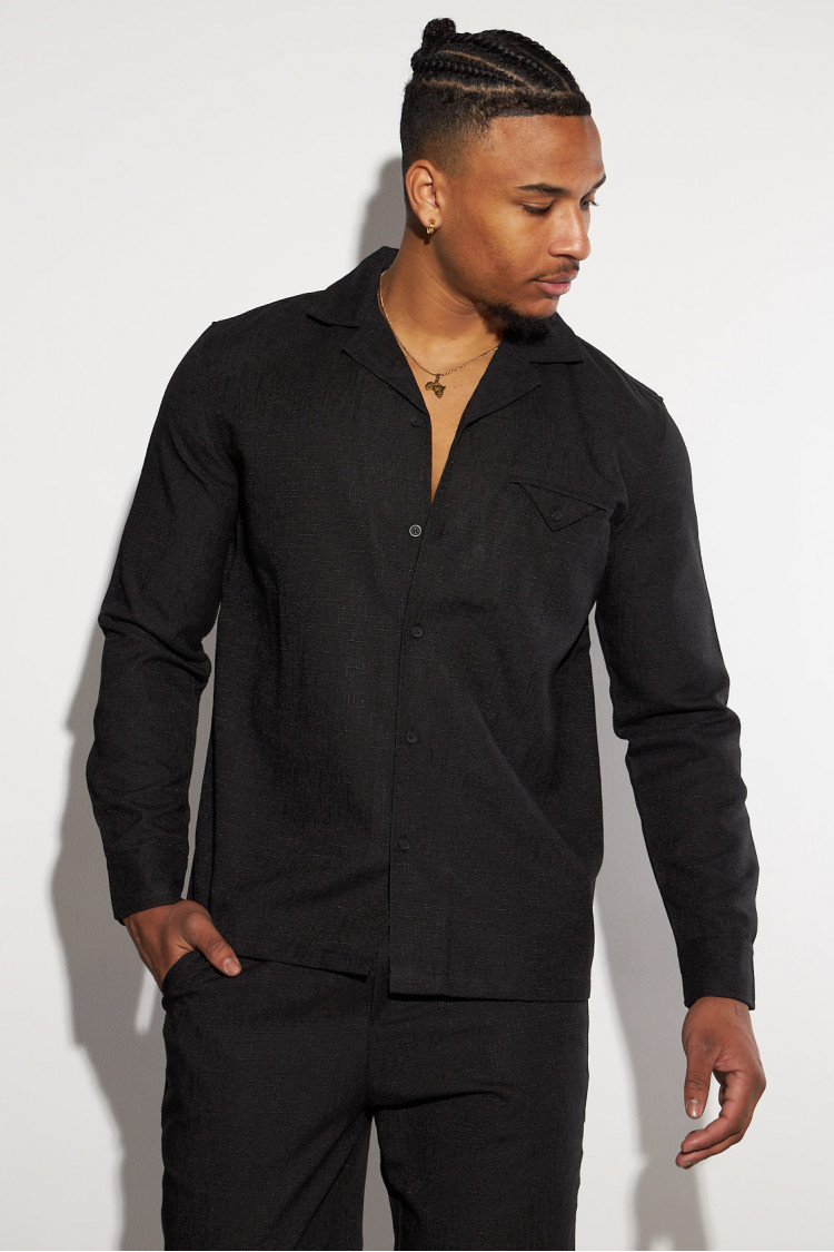 Ensemble 2 pièces chemise + pantalon chiné noir