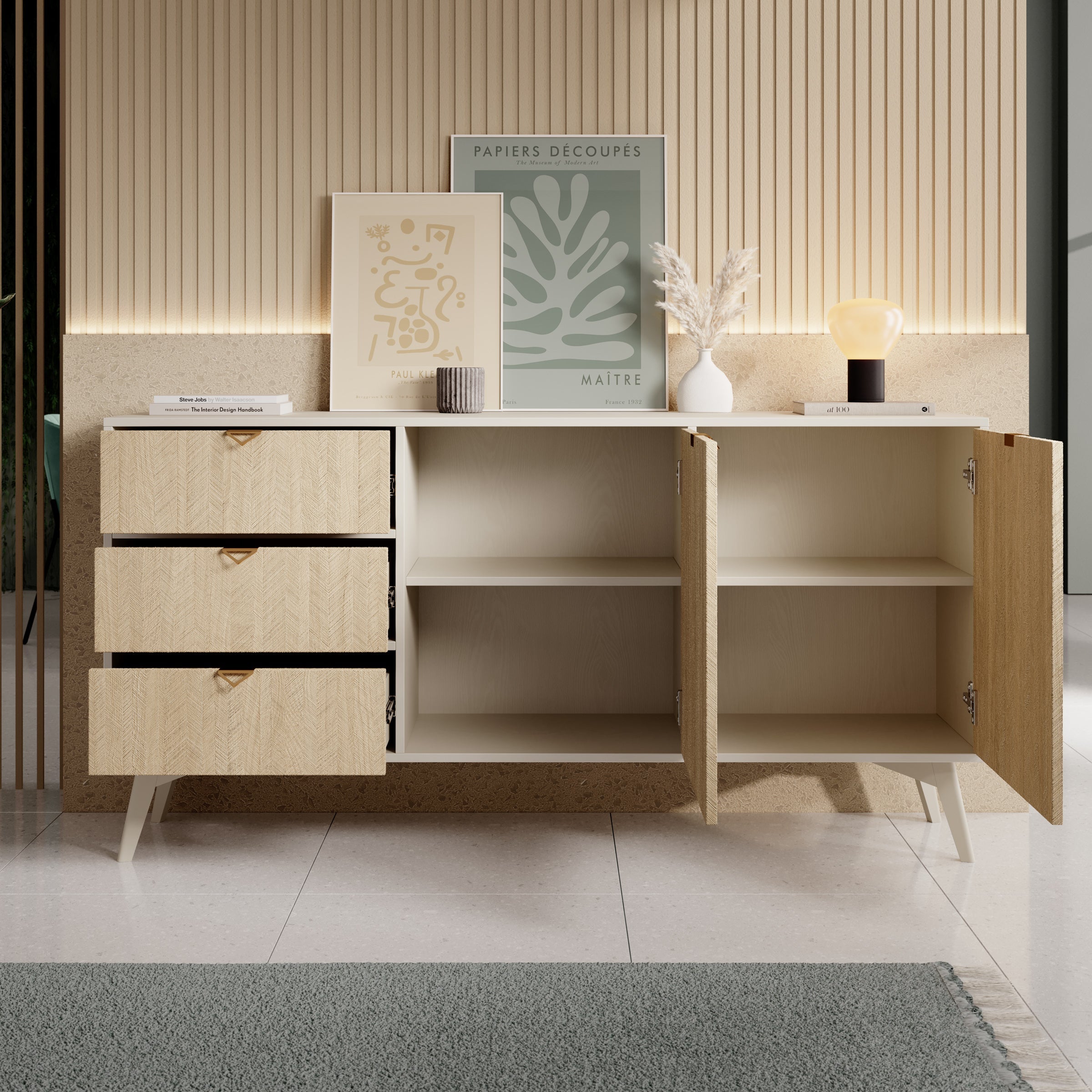 Meubella - Dressoir Essence - Beige - Licht eiken - 158 cm
