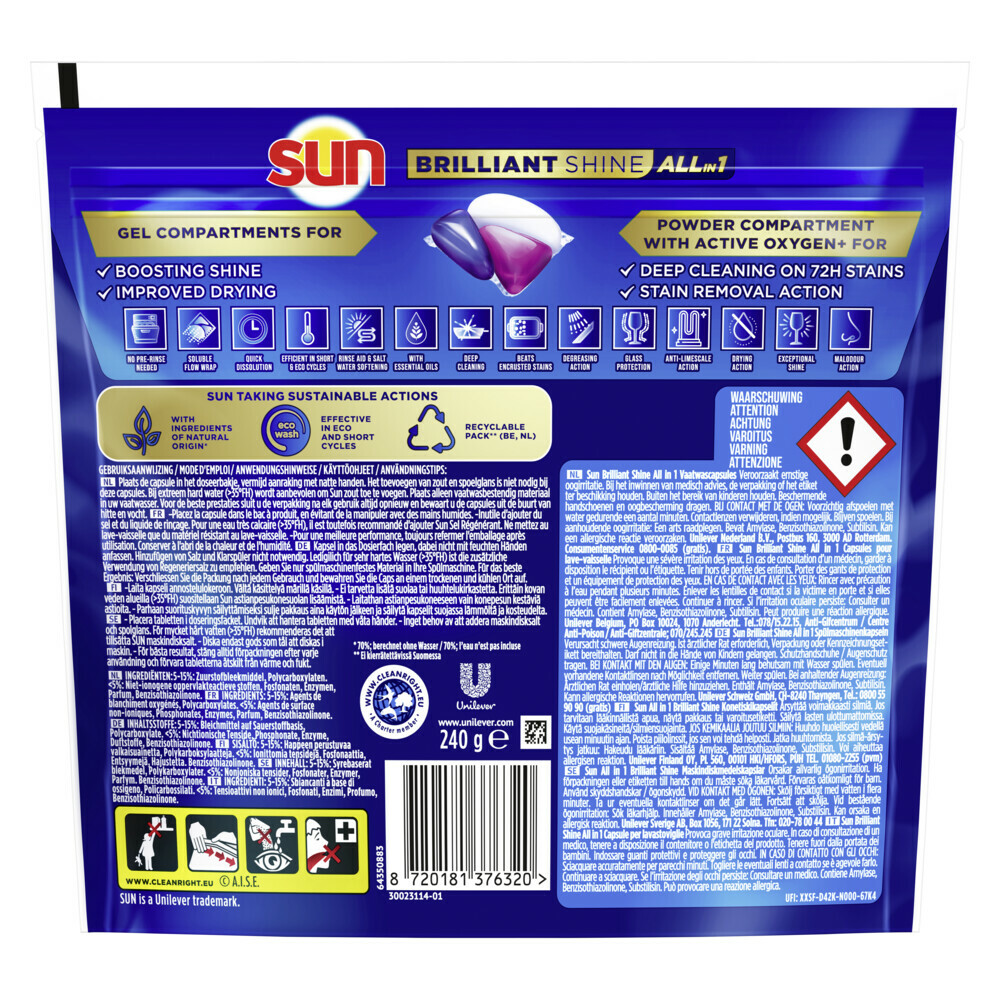 Sun Brilliant Shine All-in 1 Vaatwascapsules16 stuks