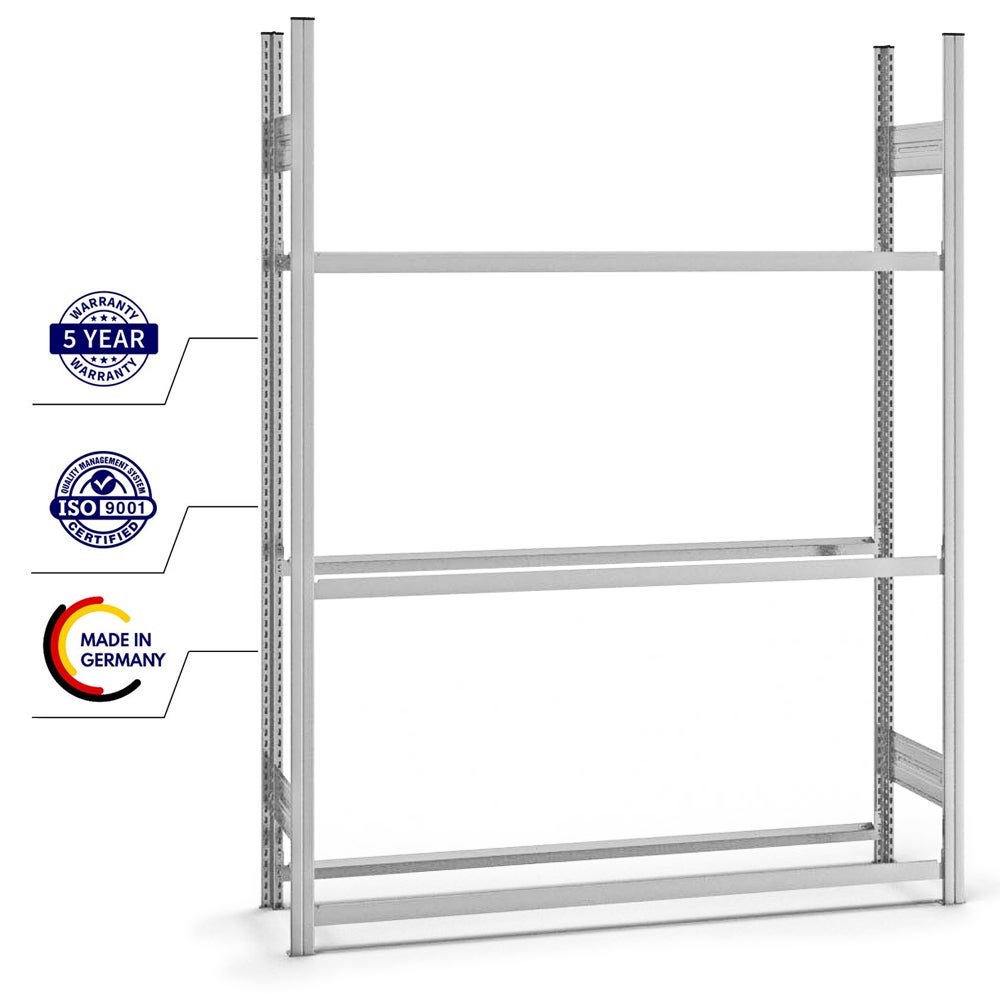 PROREGAL Bandenrek, insteeksysteem, T-profiel, basiseenheid, hxbxd 200 x 150 x 40 cm, 3 niveaus, legbordbelasting 150 kg, verzinkt