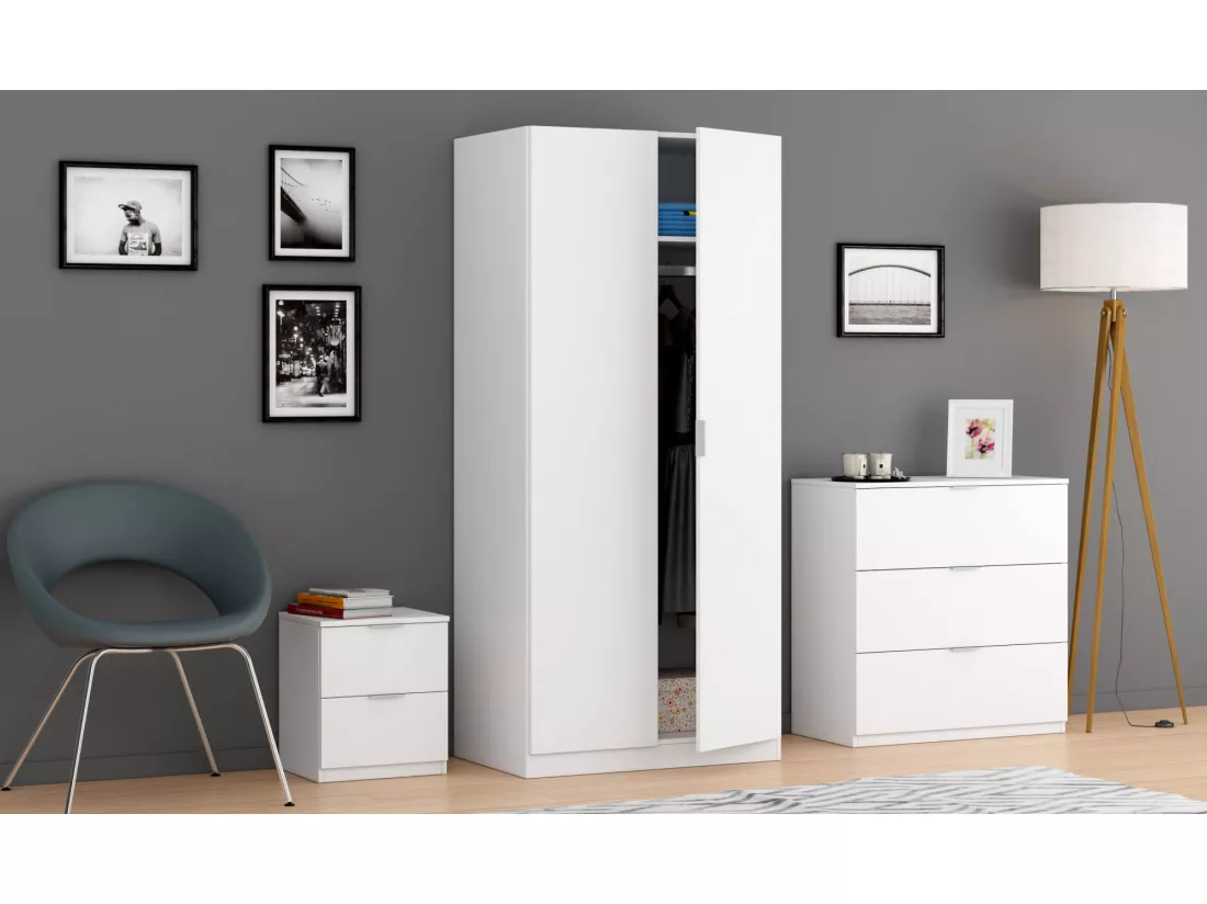 Armoire orange, Armoire de chambre avec 2 portes battantes, Meuble de chambre avec 1 étagère et tringle à vêtements, 82x52h180 cm, Blanc