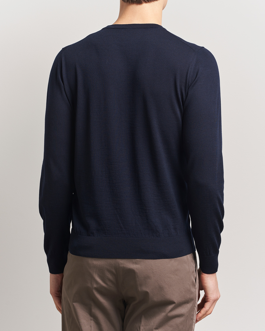 Piacenza Cashmere Merino Wool Crew Neck Sweater Navy