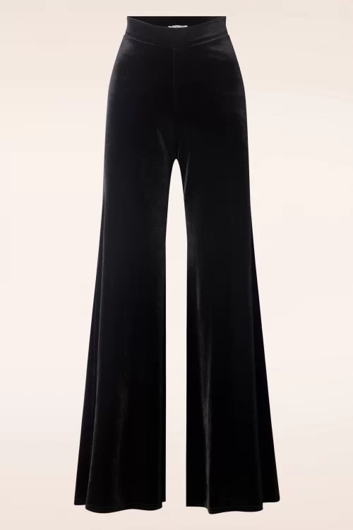 Vintage Chic for Topvintage Victoria Velvet Wide Leg Broek in Zwart