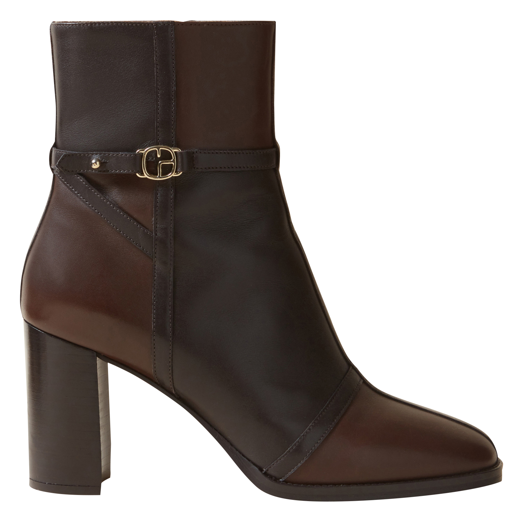 Bottines en cuir vernis patchwork | Marron