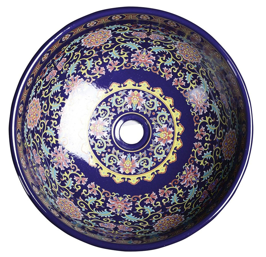 Sapho Priori keramische ronde waskom 40cm paars met ornamenten