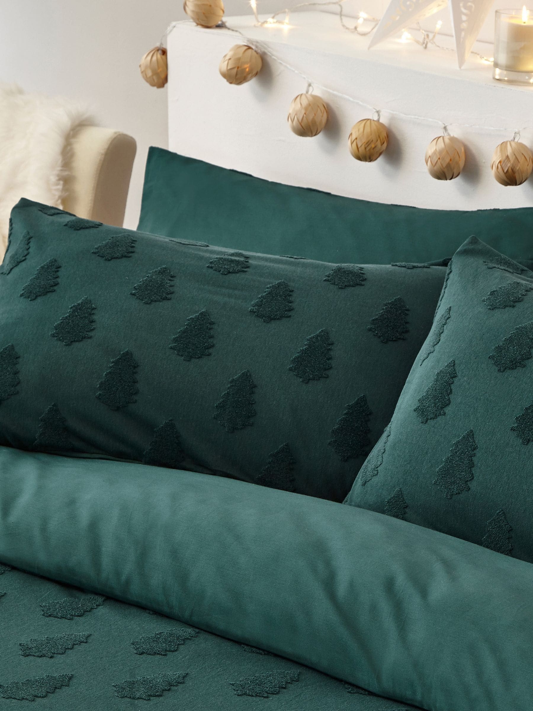 Furn Pine Tufted Tree Feestelijke kerstdekbedovertrek en kussensloopset van 100% katoen