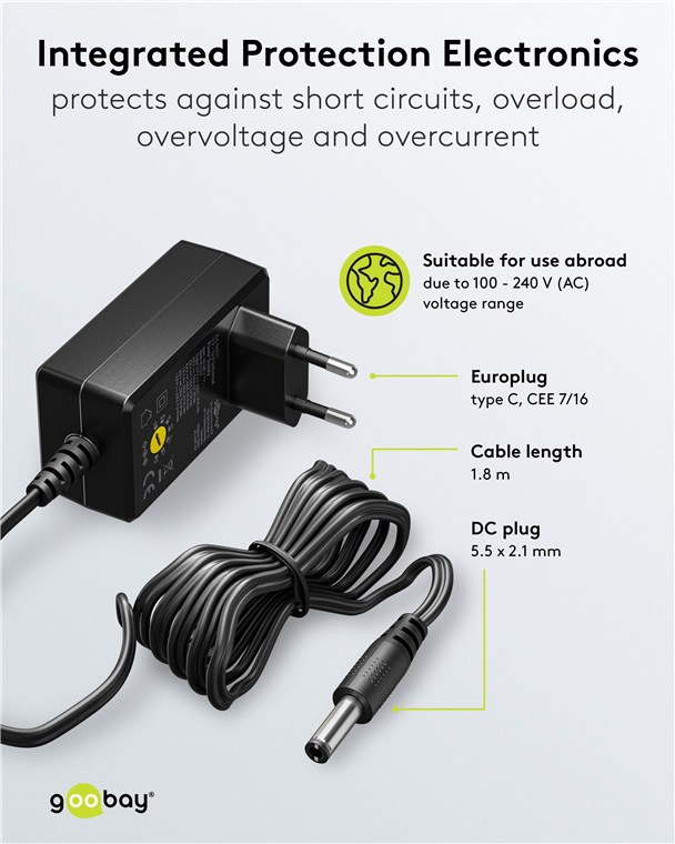 (7.2W) Universal Ladegerät Netzteil AC/DC 3-12V inkl. 11 Adaptersteckern (64571) - Schwarz