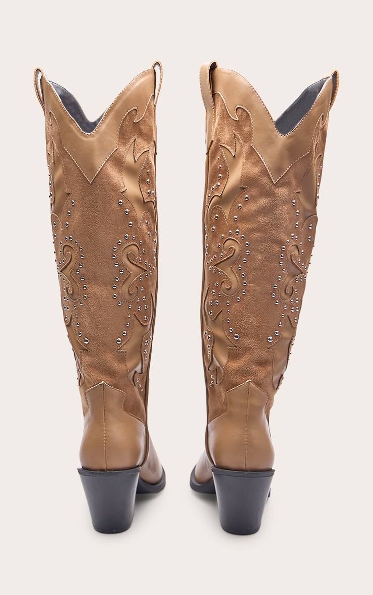 Camel Bottes Western Montantes À Talon Bloc