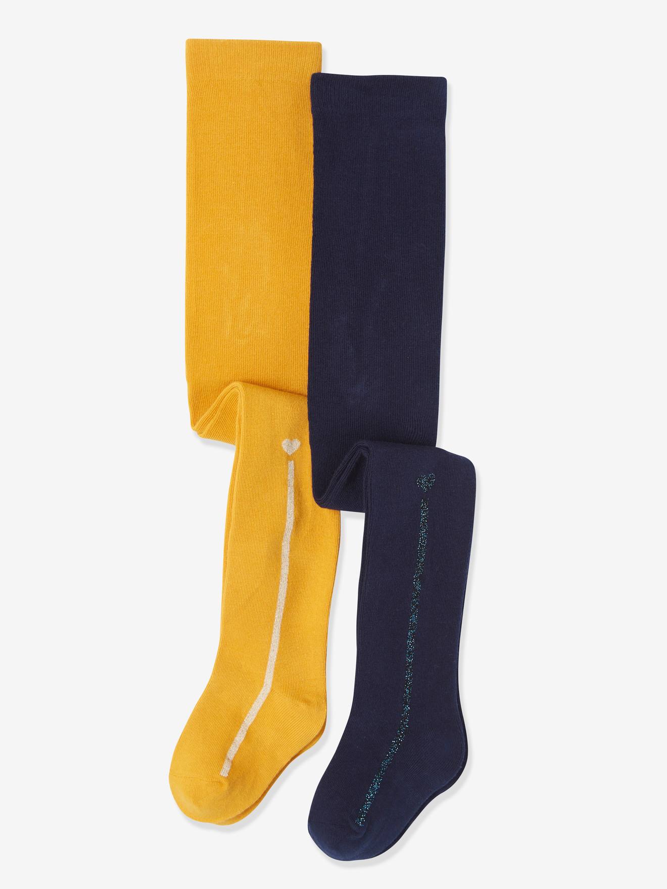 Conjunto de 2 meias-calças com faixa lurex, para meninas, bege médio, bicolor/multicoloridas.