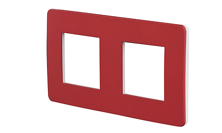 Plaque de finition double Schneider Electric Unica Déco rouge cardinal liseré blanc