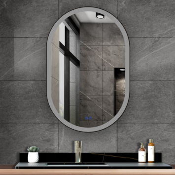 Atlantic badkamerspiegel Dona met verlichting ovaal 90 x 60 cm chroom - met zwarte aluminium rand