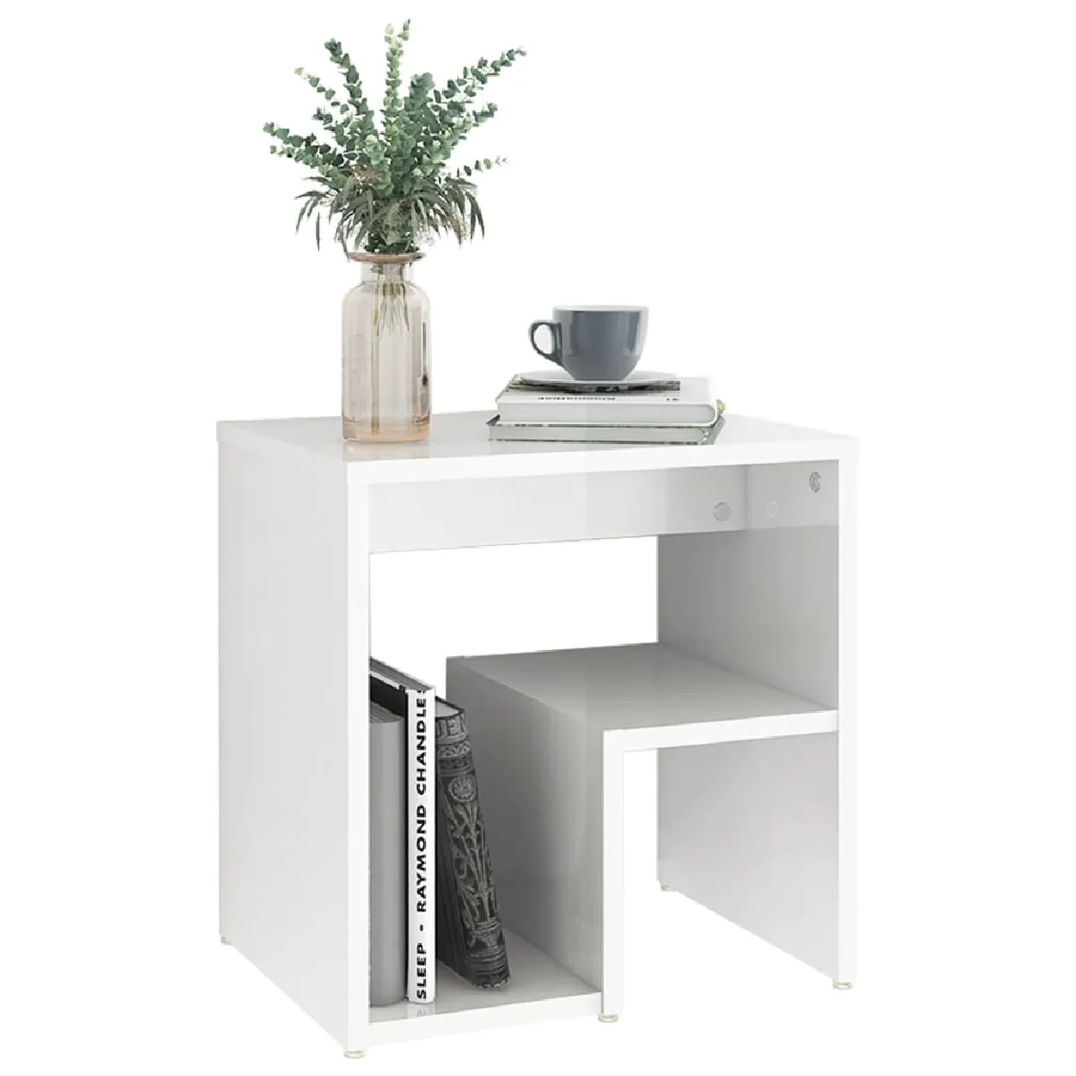 VidaXL Table de chevet - Blanc brillant