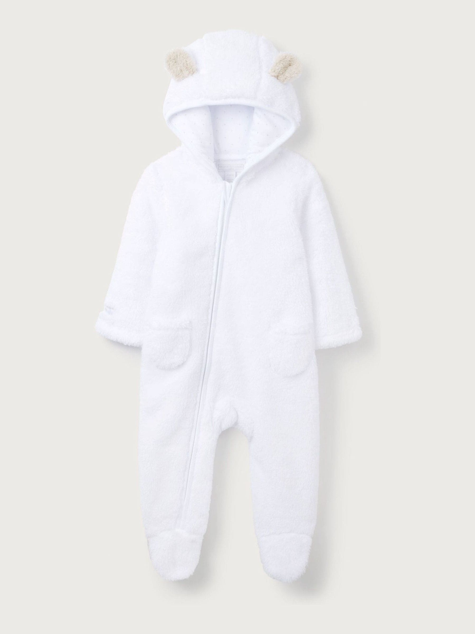 Wit - The White Company - Kiezelkleurig fleece romperpakje