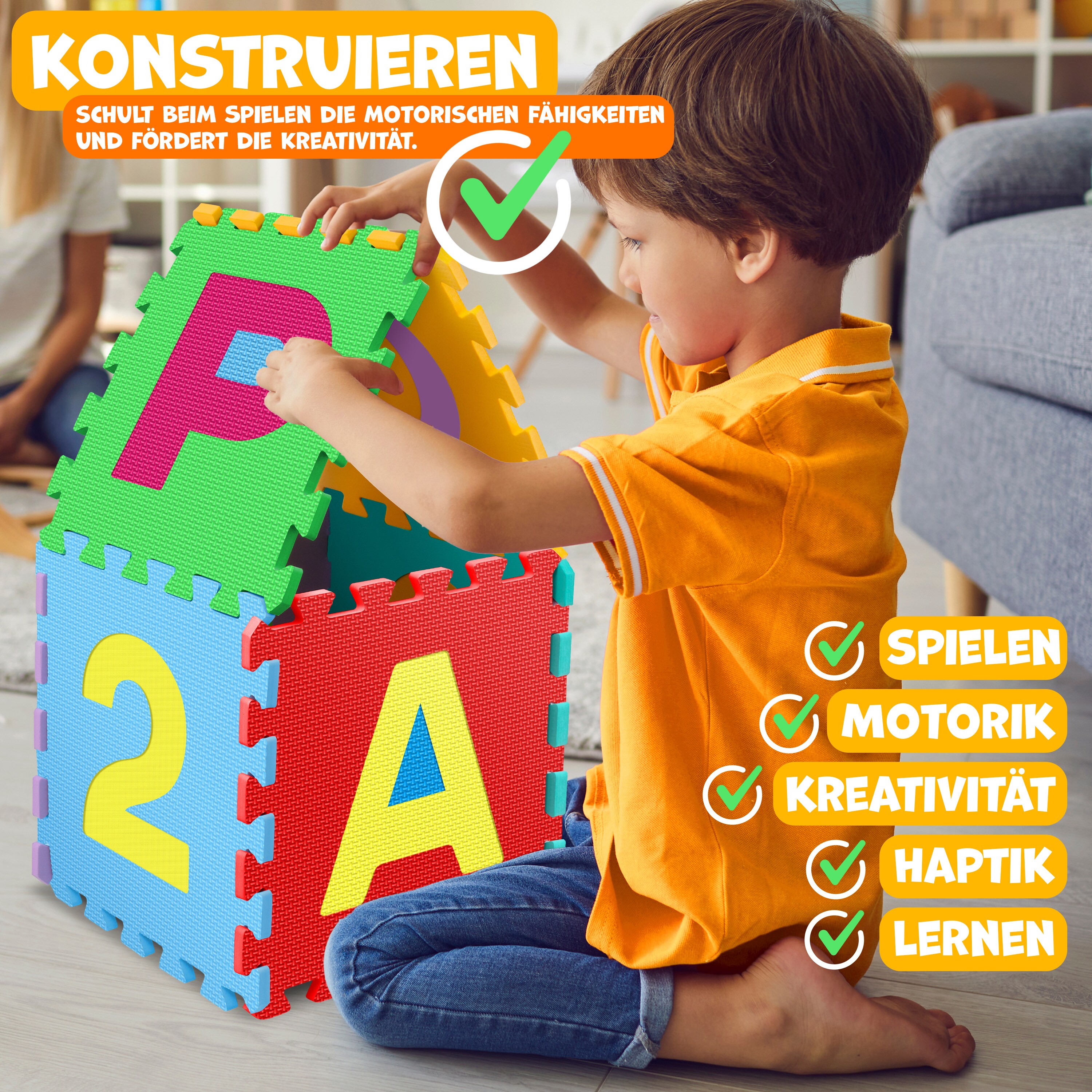KIDIZ® 86 teilige Puzzlematte Kinderspielteppich Spielmatte Spielteppich Schaumstoffmatte Kinderteppich, Puzzle Zahlen und Buchstaben Schutzmatte