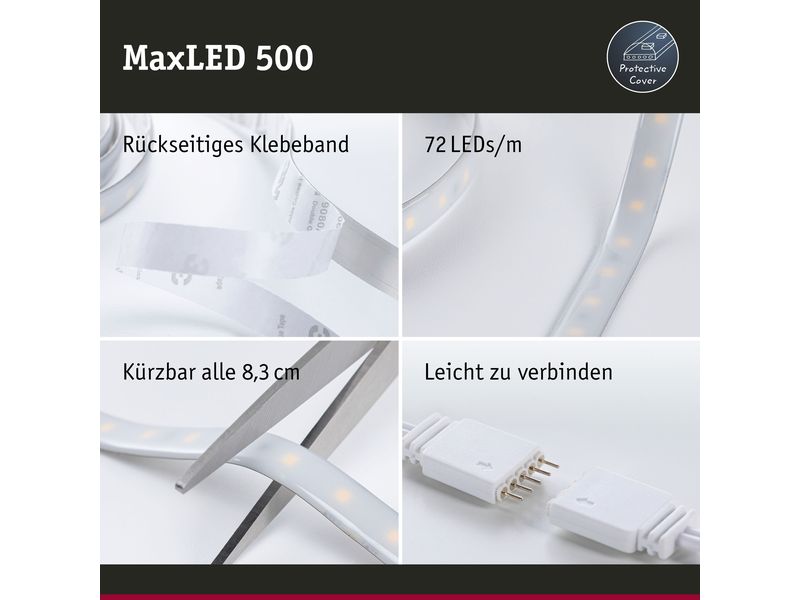 Paulmann LED-Stripe MaxLED 500 Tunable White, 1.5 m Basisse Beschichteter LED-Streifen mit variabler Farbtemperatur, kürzbar