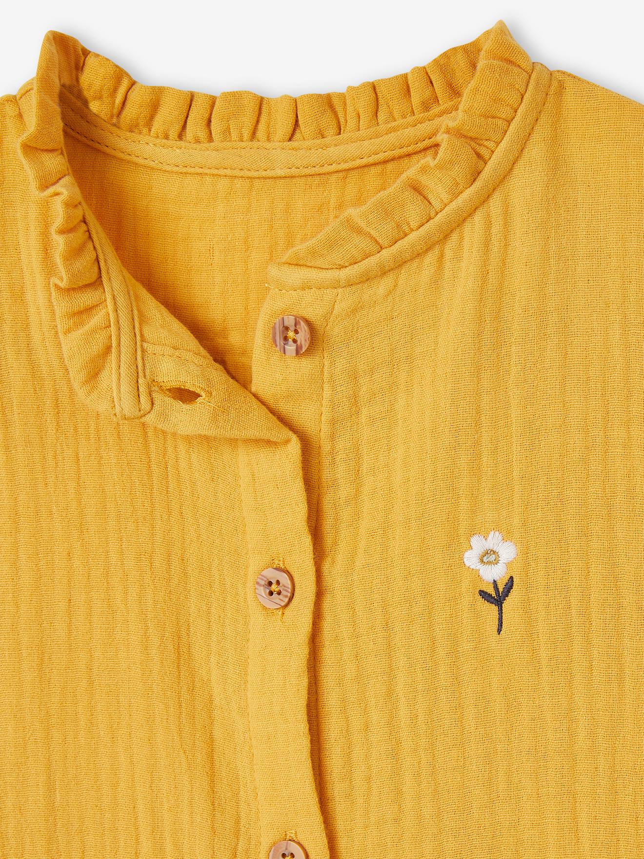 Vestido rosa de chiffon de algodão com botões e mangas 3/4 para meninas