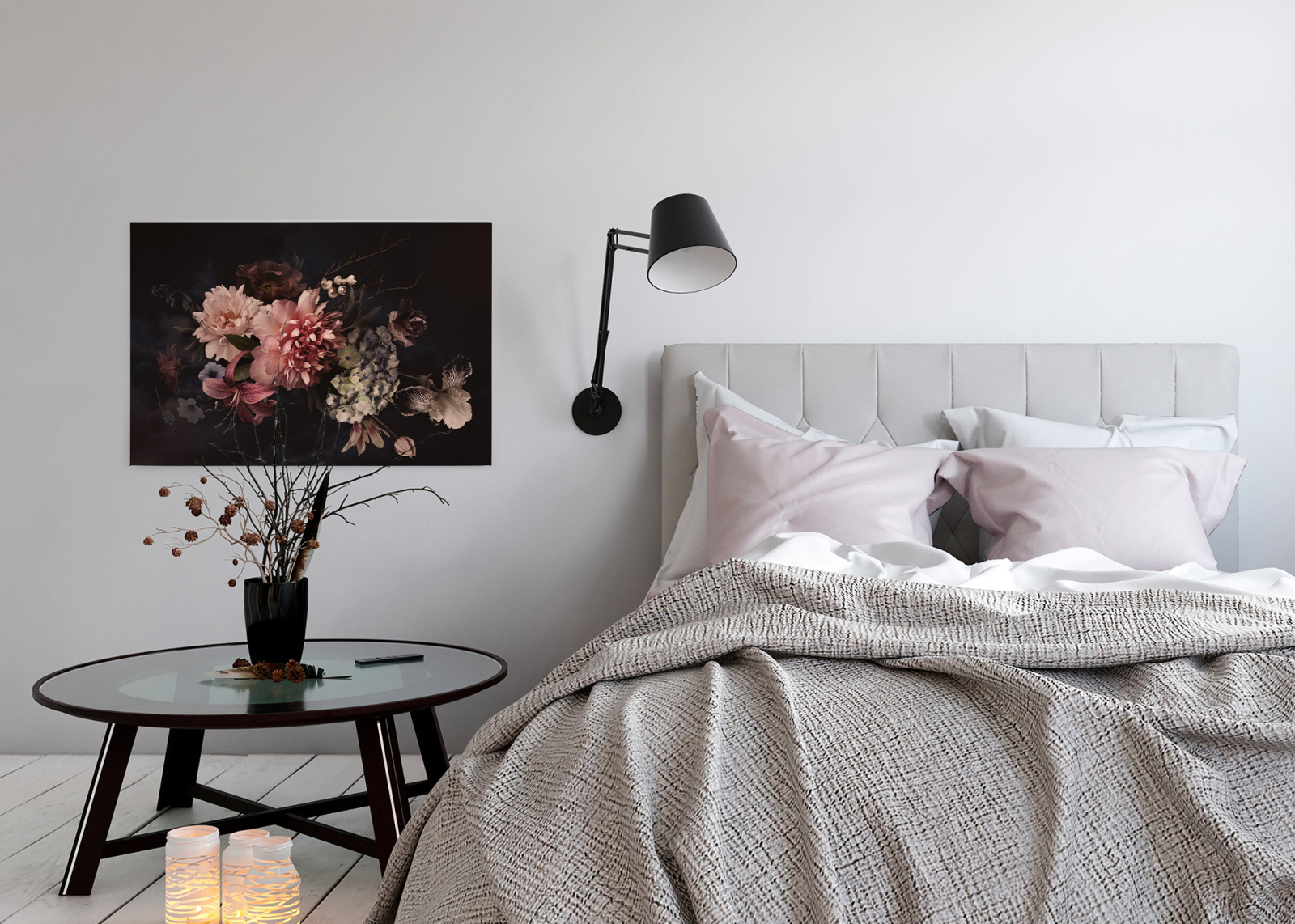 Leinwandbild BLUMEN - rosa-schwarz - 90x60 cm