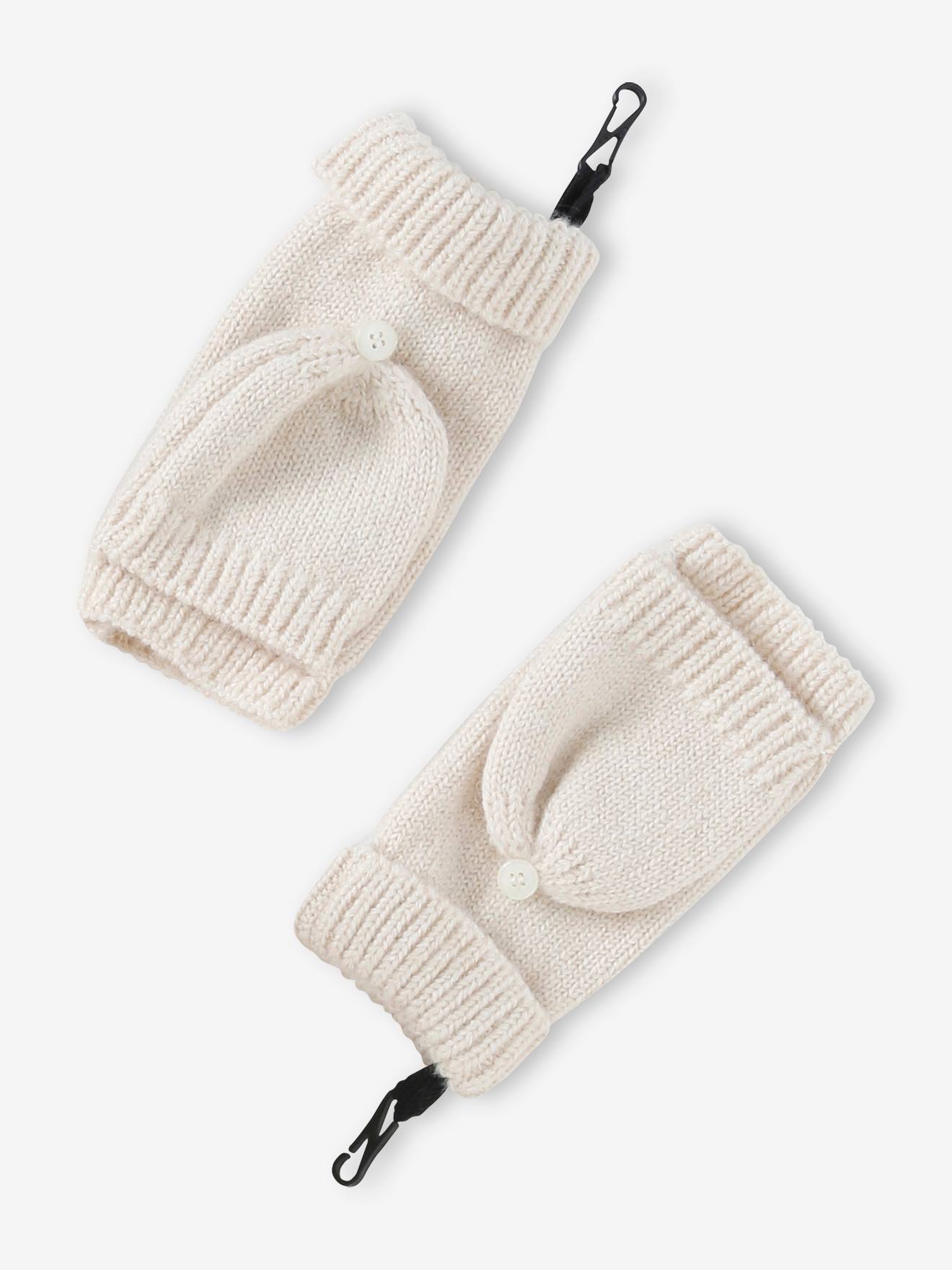 Conjunto infantil de malha canelada: gorro + cachecol + luvas/mitenes na cor rosa antigo