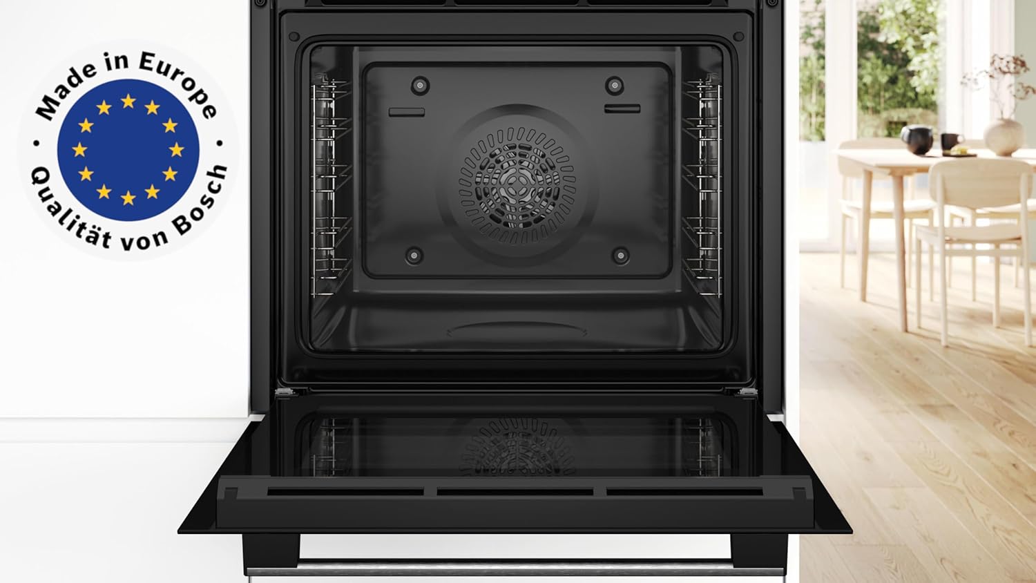 Bosch HBA514BS3, Serie 4, Einbau-Backofen 60 x 60 cm, LED-Display-Steuerung, Hydrolytische Reinigungshilfe, 3D-Heißluft für gleichmäßiges Backen auf 3 Ebenen, Schnellaufheizung, Edelstahl