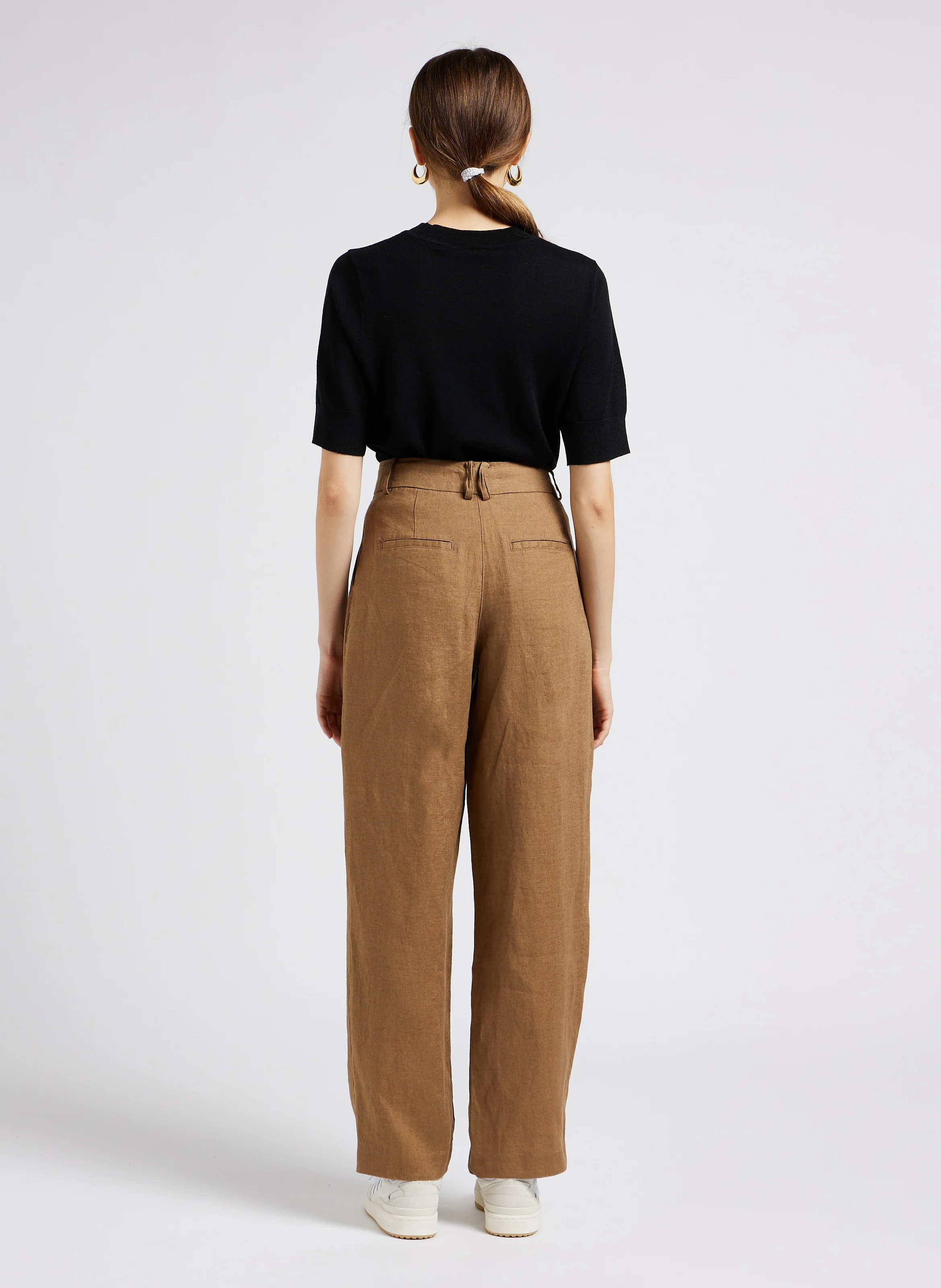 LENNIE - Pantalon taille haute en lin | Marron