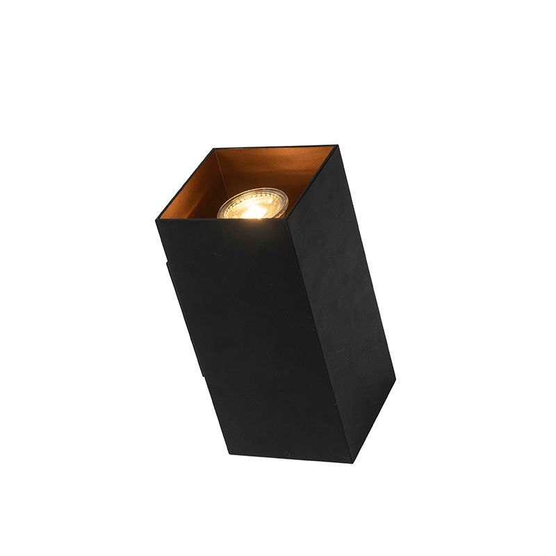 Design vierkante wandlamp zwart met gouden binnenkant - Sab