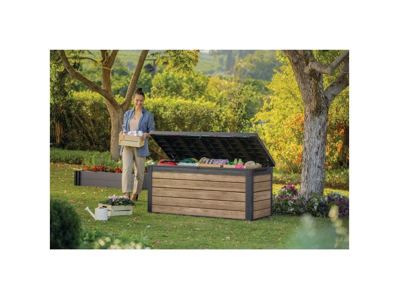 Keter Deckbox 150 - Ashwood 151.7 x 72.5 x 70 cm Anthrazit Gartenbox für Stauraum im Aussenbereich