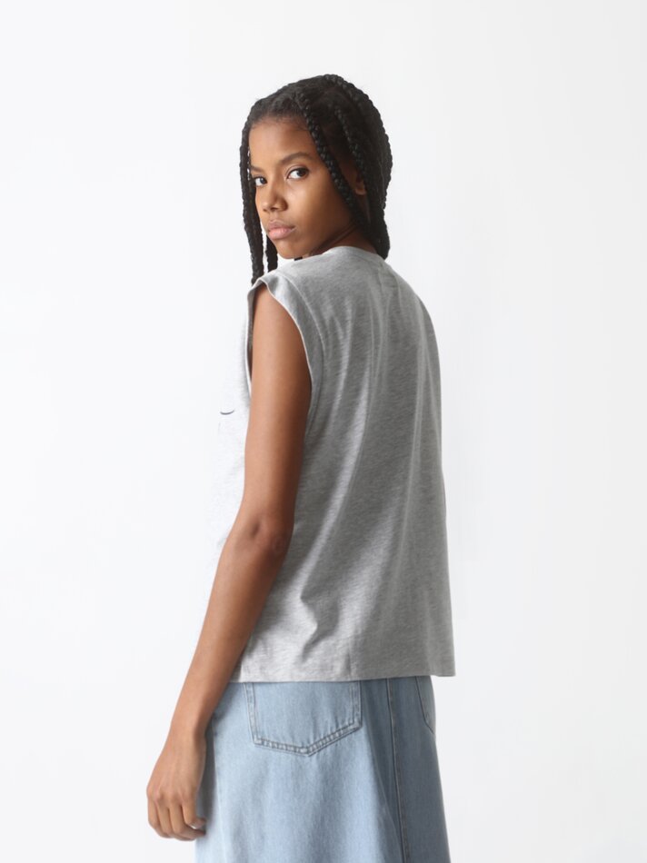 Blusa sem mangas com estampa - Cinza Mesclado