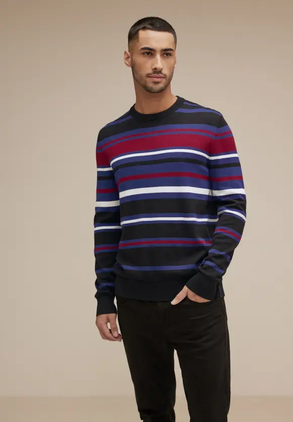 Feinstrick Streifenpullover - true blue