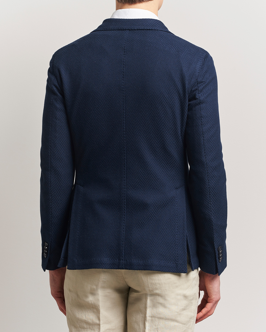 L.B.M. 1911 Tom Double Breasted Herringbone Jersey Blazer Navy