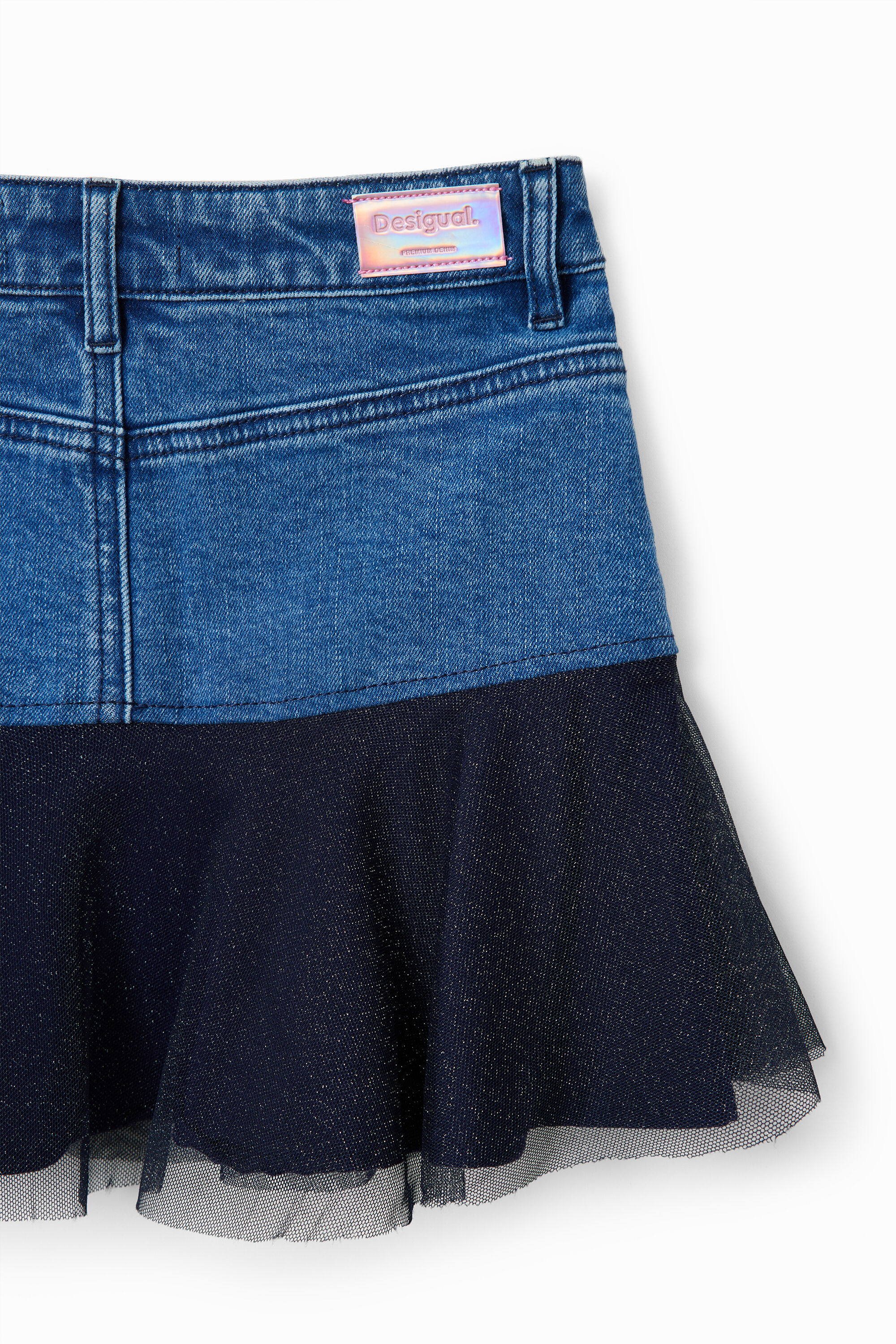 Mini-jupe jean volants brillante