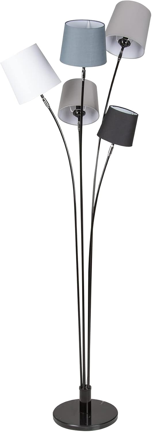 Riess Ambiente 5-flammige Stehlampe LEVELS 176cm schwarz grau E14 mit 5 Stoffschirmen aus Leinen Stehleuchte Wohnzimmerlampe Deckenfluter