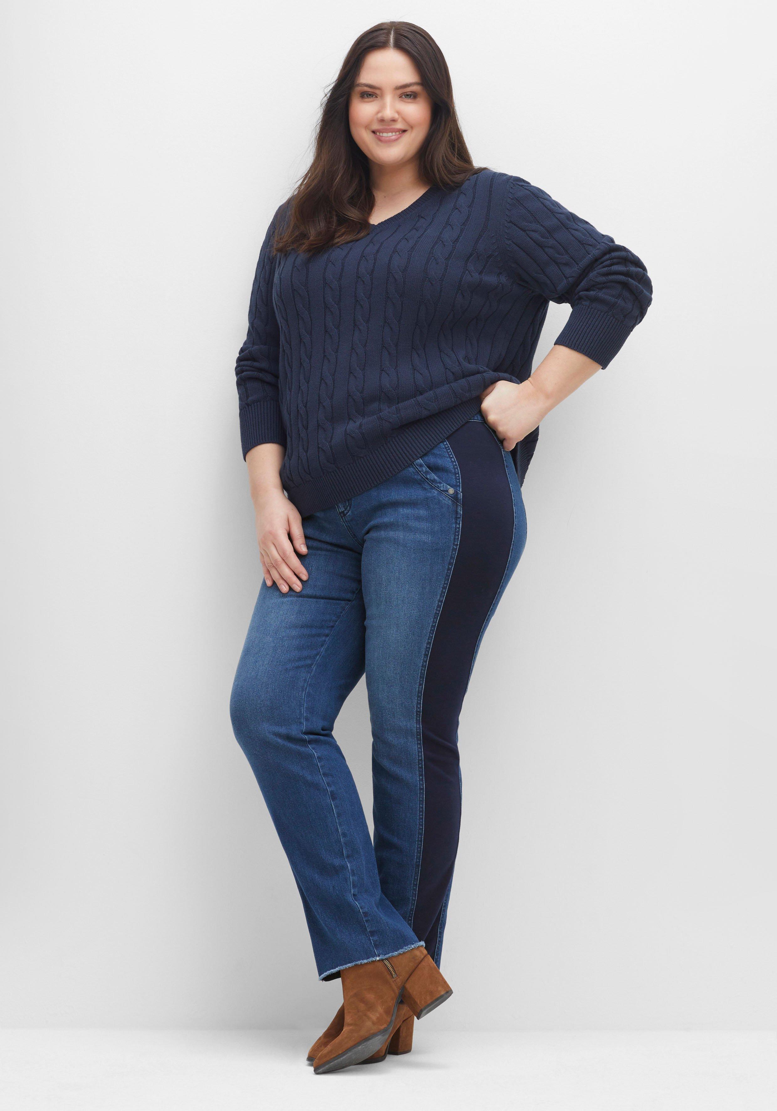Gerade Jeans mit Jersey-Einsätzen seitlich am Bein