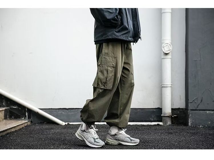 Maxelane - Effen cropped baggy cargobroek met trekkoordtaille