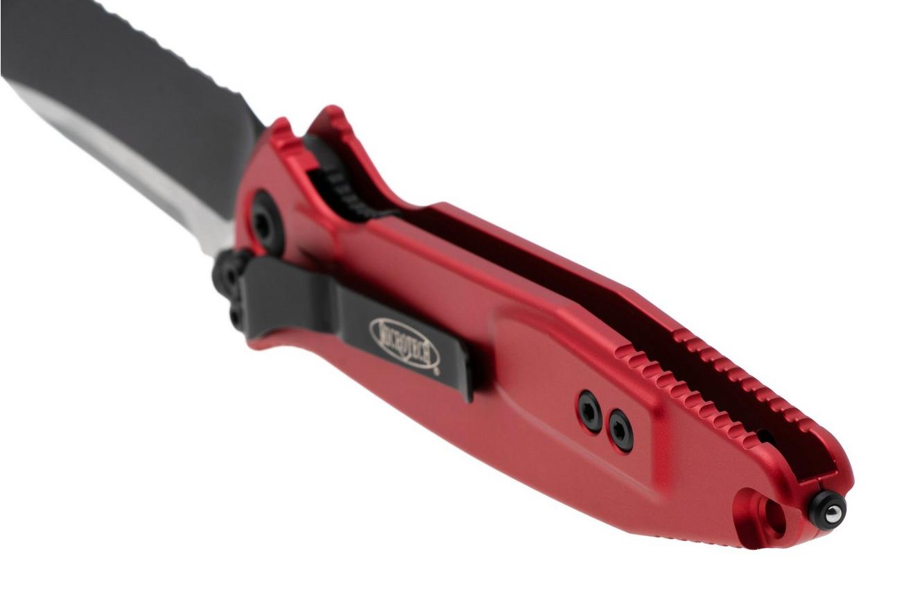 Microtech Socom Elite 160-2RD, Two Tone Black M390 Clippoint, Red Aluminum, partly serrated zakmes