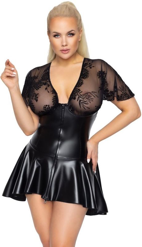 Noir Handmade Curves Kanten Mini Jurk - Zwart