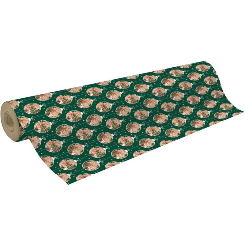 Kraft brut 70g, rl 50x0,70m Boules Noël - Vert