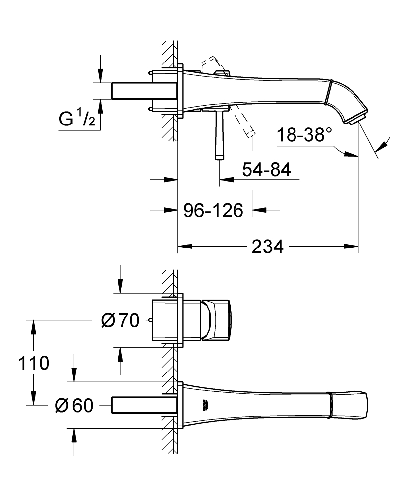 Grohe Grandera afbouwdeel 2-gats inbouw wastafelkraan 23.4cm chroom
