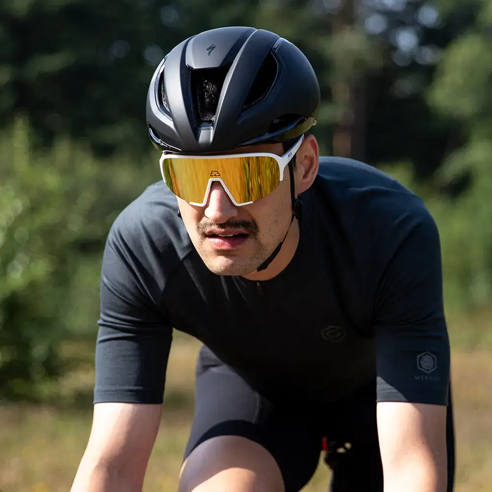 ppeeqq Model-II Fietsbril Glanzend Wit met Gouden Lens
